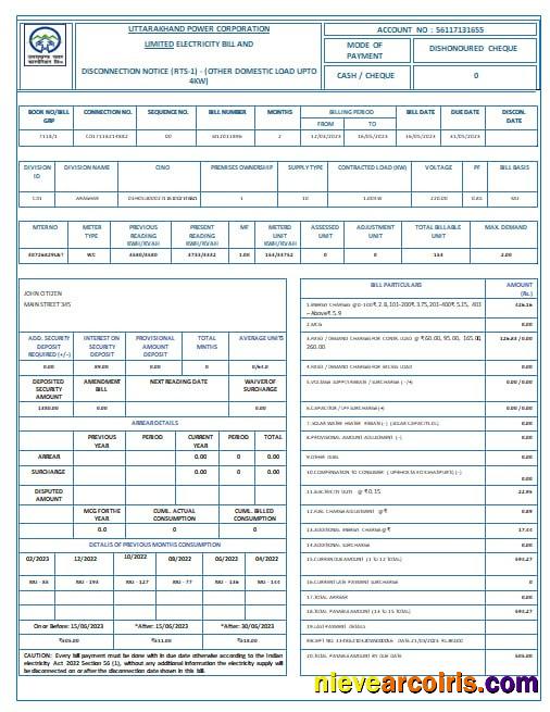 India Uttarakhand power corporation electricity utility bill